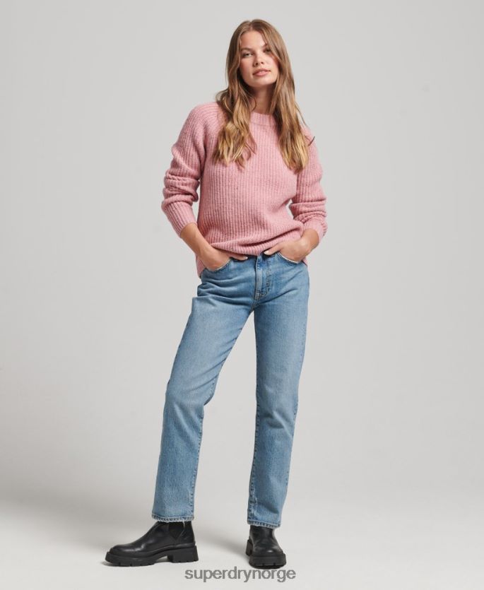 Superdry rosa klær 86P46D3952 Ribbestrikket genser i tweed med rund hals kvinner