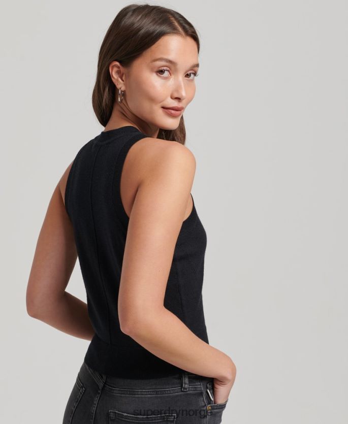 Superdry svart klær 86P46D3018 merino strikket topp med rund hals kvinner