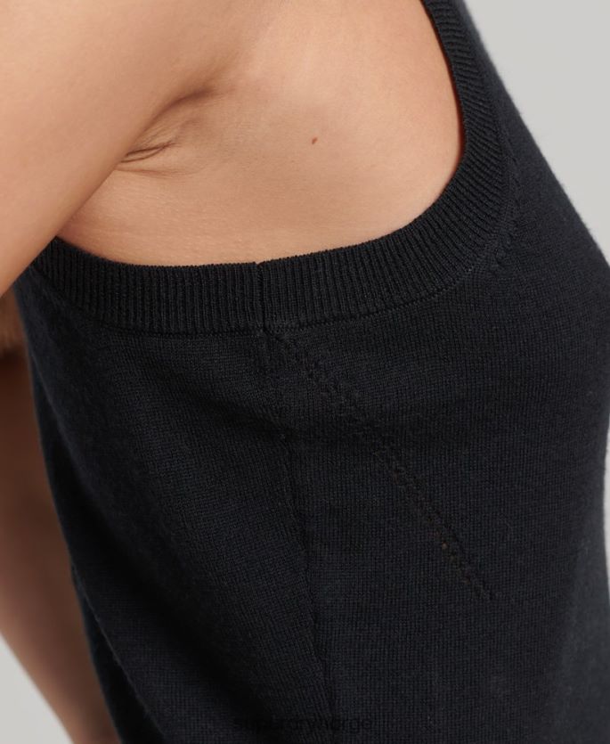 Superdry svart klær 86P46D3018 merino strikket topp med rund hals kvinner