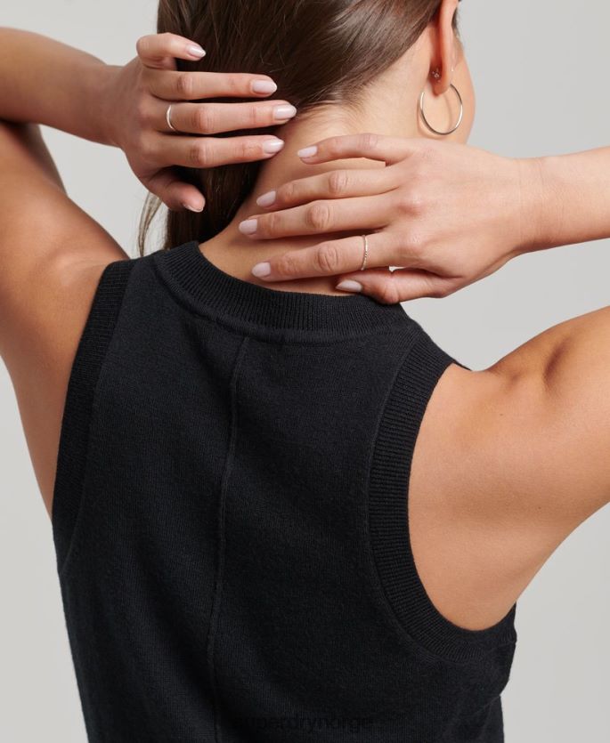 Superdry svart klær 86P46D3018 merino strikket topp med rund hals kvinner