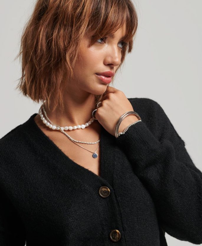 Superdry svart klær 86P46D3965 oversized cardigan med v-hals kvinner