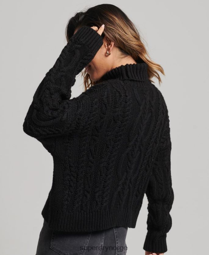 Superdry svart klær 86P46D3976 kabelstrikket genser med polo hals kvinner