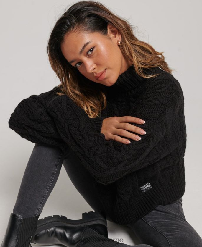 Superdry svart klær 86P46D3976 kabelstrikket genser med polo hals kvinner