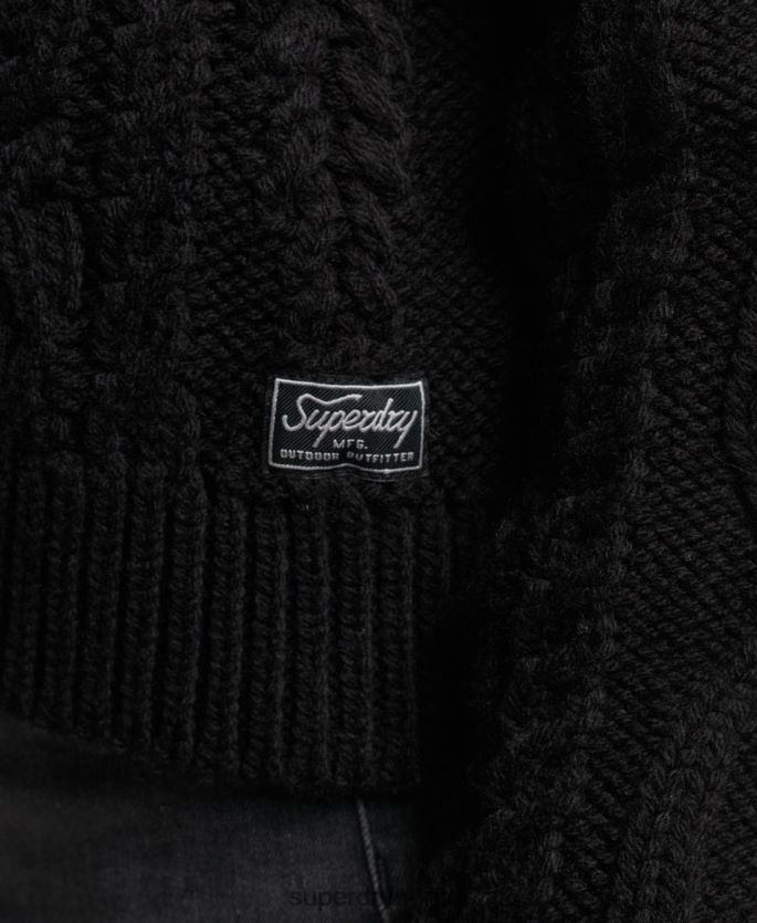 Superdry svart klær 86P46D3976 kabelstrikket genser med polo hals kvinner