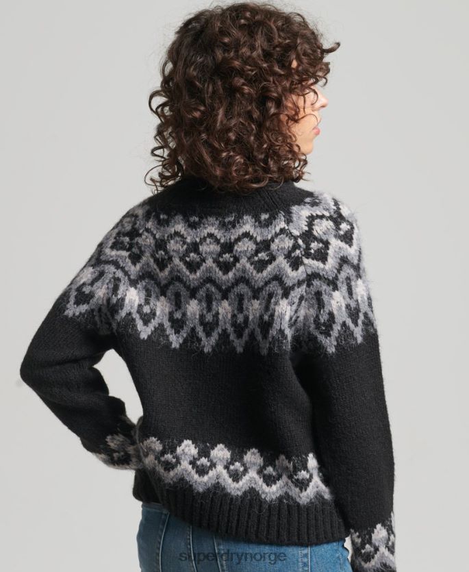 Superdry svart klær 86P46D3978 vintage slouchy fairisle strikket genser kvinner