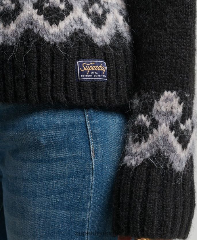 Superdry svart klær 86P46D3978 vintage slouchy fairisle strikket genser kvinner