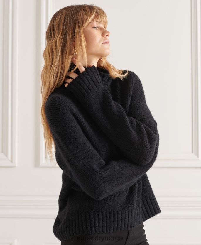 Superdry svart klær 86P46D4003 studios chunky genser med rullehals kvinner