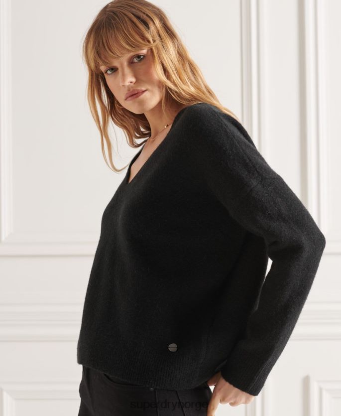 Superdry svart klær 86P46D4015 studios slouch v-hals strikket genser kvinner