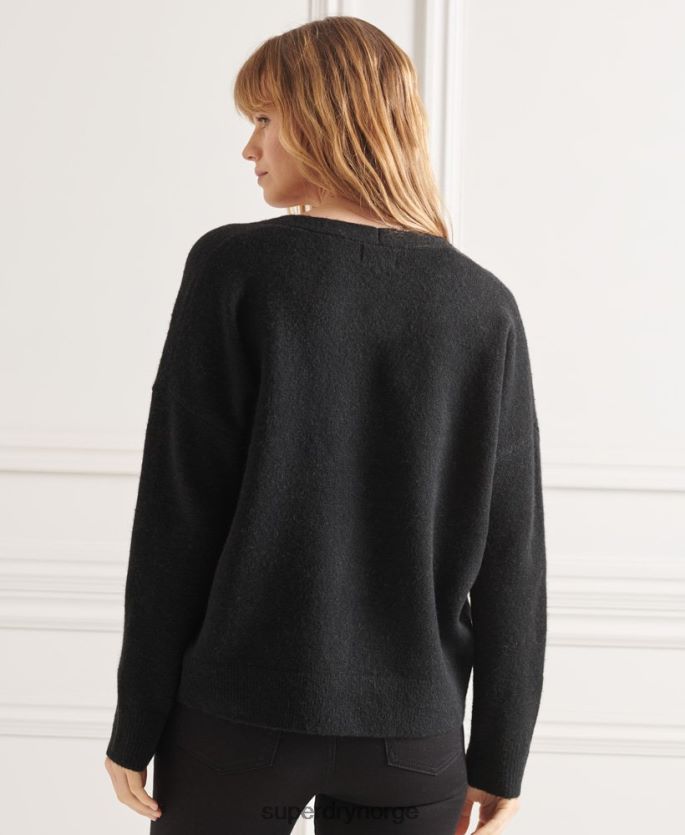 Superdry svart klær 86P46D4015 studios slouch v-hals strikket genser kvinner