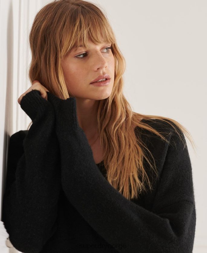 Superdry svart klær 86P46D4015 studios slouch v-hals strikket genser kvinner