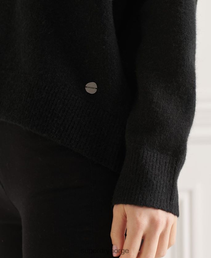 Superdry svart klær 86P46D4015 studios slouch v-hals strikket genser kvinner