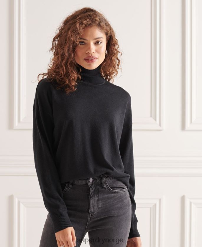 Superdry svart klær 86P46D4021 merino drop shoulder genser med rullehals kvinner