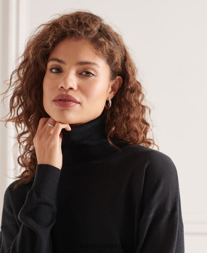 Superdry svart klær 86P46D4021 merino drop shoulder genser med rullehals kvinner