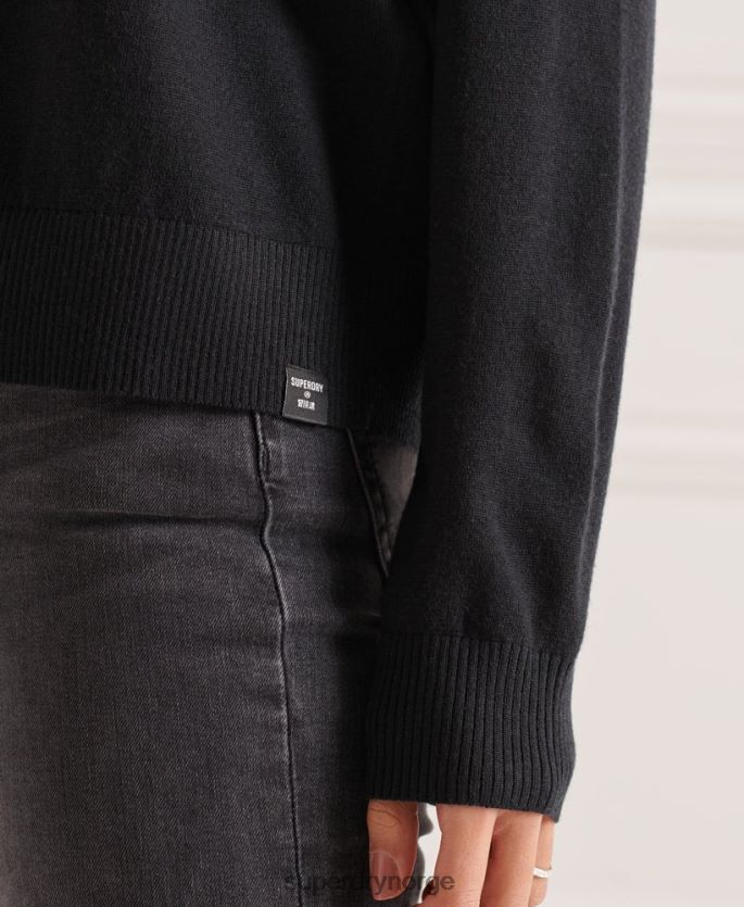 Superdry svart klær 86P46D4021 merino drop shoulder genser med rullehals kvinner