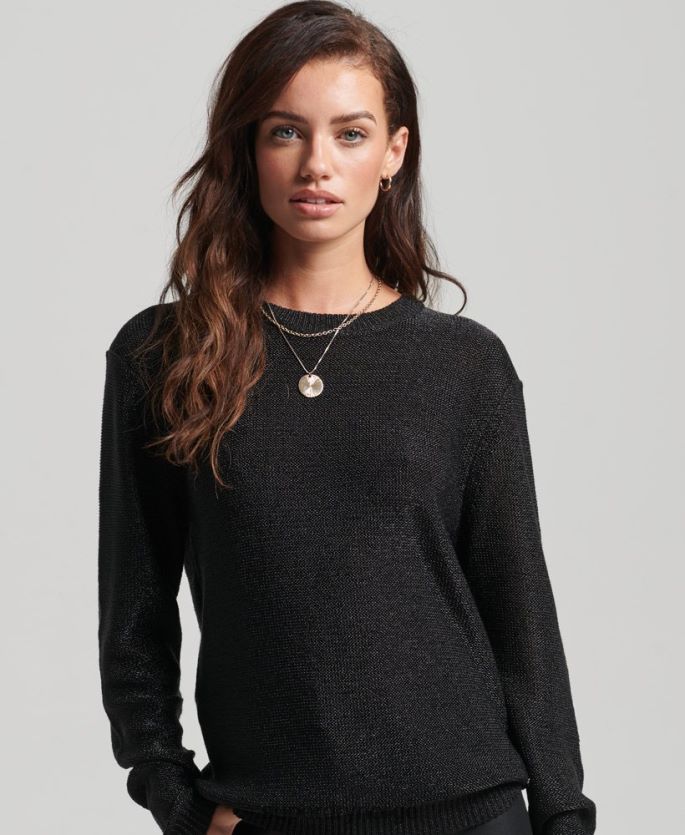 Superdry svart klær 86P46D4027 metallisk genser med rund hals kvinner