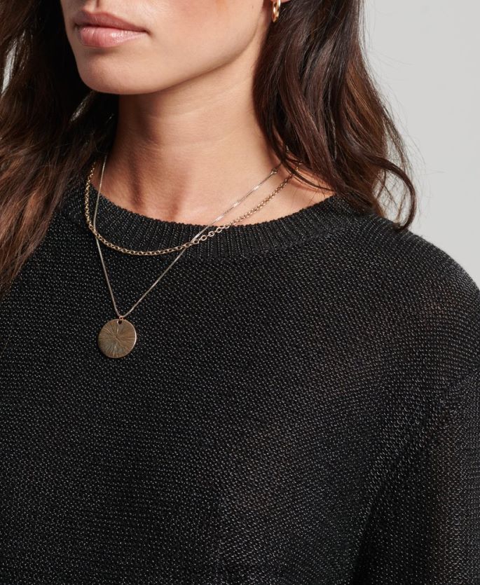 Superdry svart klær 86P46D4027 metallisk genser med rund hals kvinner