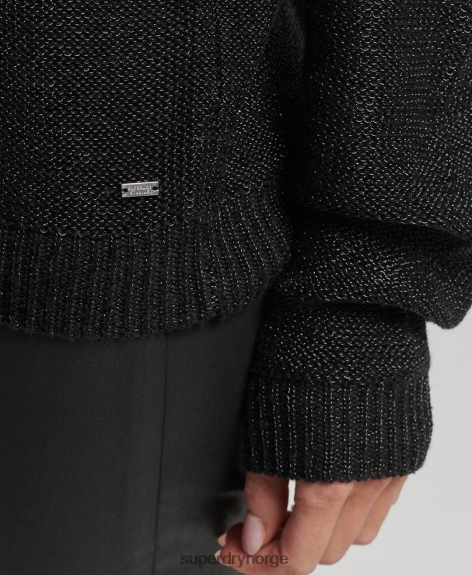 Superdry svart klær 86P46D4027 metallisk genser med rund hals kvinner