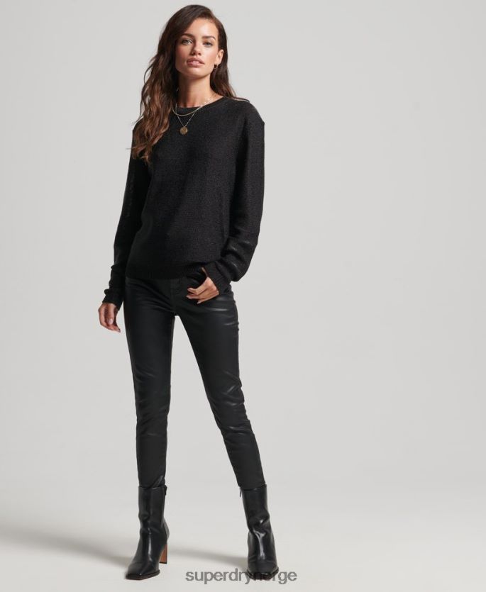 Superdry svart klær 86P46D4027 metallisk genser med rund hals kvinner