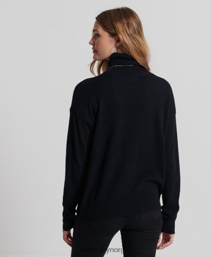 Superdry svart klær 86P46D4029 genser med rullehals av lammeull kvinner