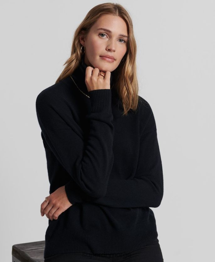 Superdry svart klær 86P46D4029 genser med rullehals av lammeull kvinner