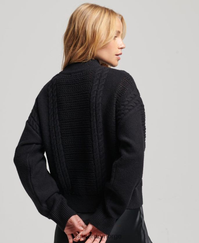 Superdry svart klær 86P46D6529 kabelstrikket genser med rund hals kvinner