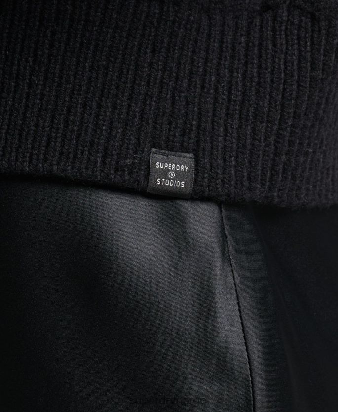 Superdry svart klær 86P46D6529 kabelstrikket genser med rund hals kvinner