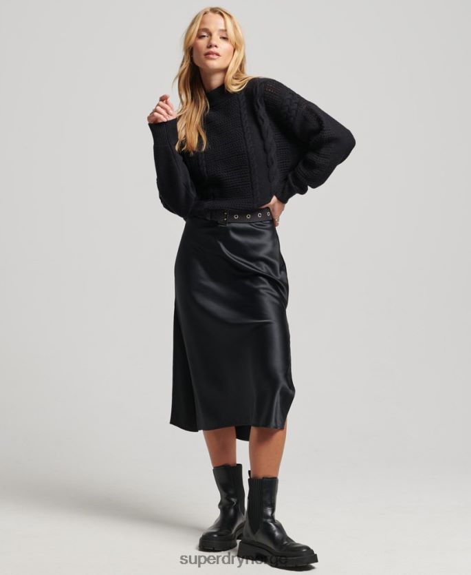 Superdry svart klær 86P46D6529 kabelstrikket genser med rund hals kvinner
