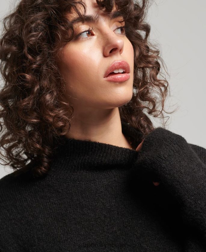 Superdry svart klær 86P46D6531 vintage essensiell genser med falsk hals kvinner