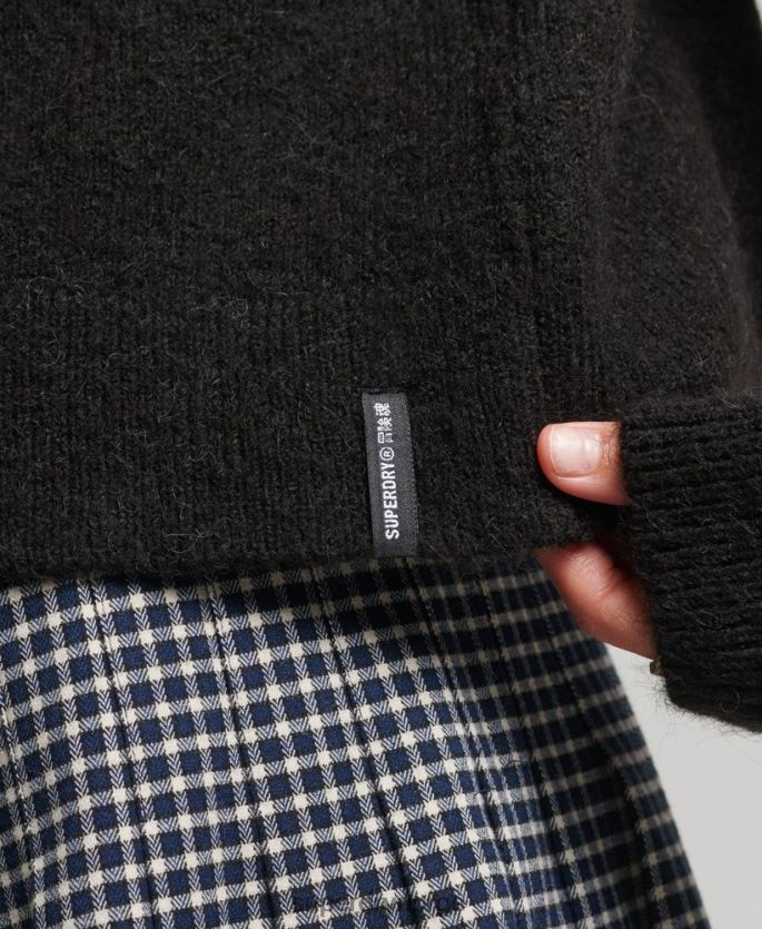 Superdry svart klær 86P46D6531 vintage essensiell genser med falsk hals kvinner