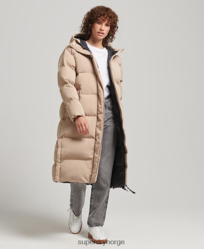 Superdry beige klær 86P46D3595 hette langline pufferfrakk kvinner