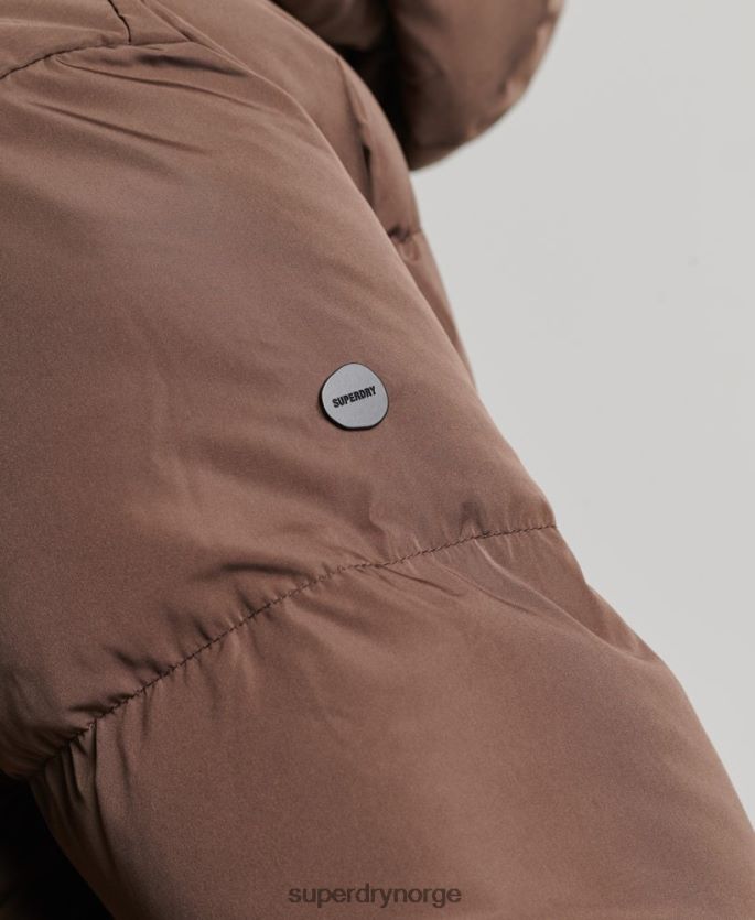 Superdry brun klær 86P46D3579 maxi pufferfrakk med hette kvinner
