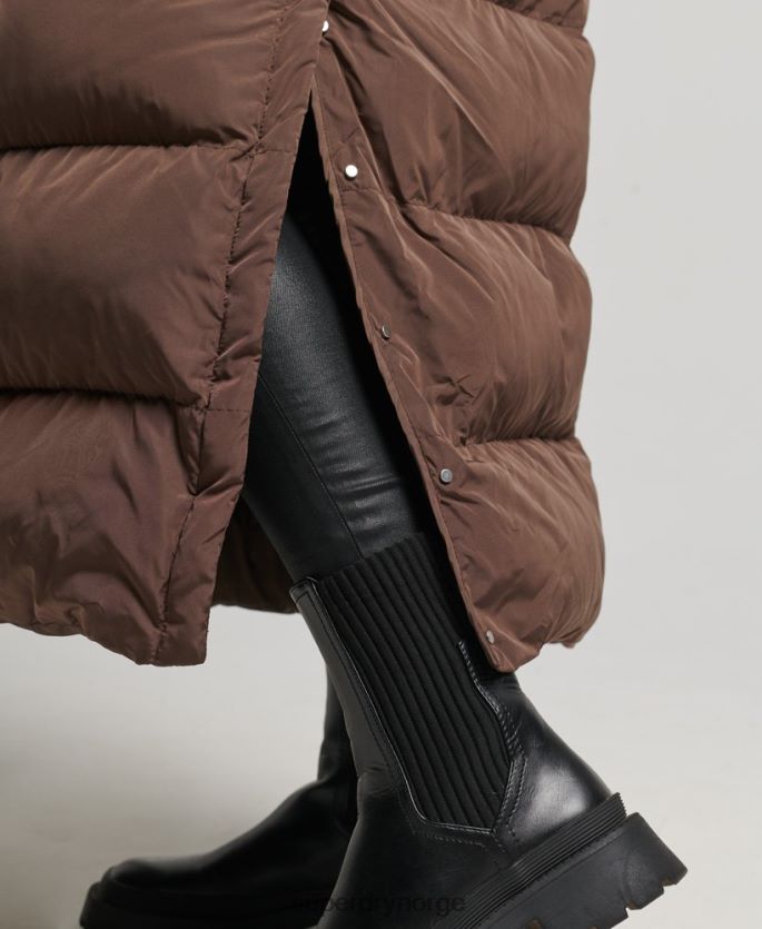 Superdry brun klær 86P46D3579 maxi pufferfrakk med hette kvinner