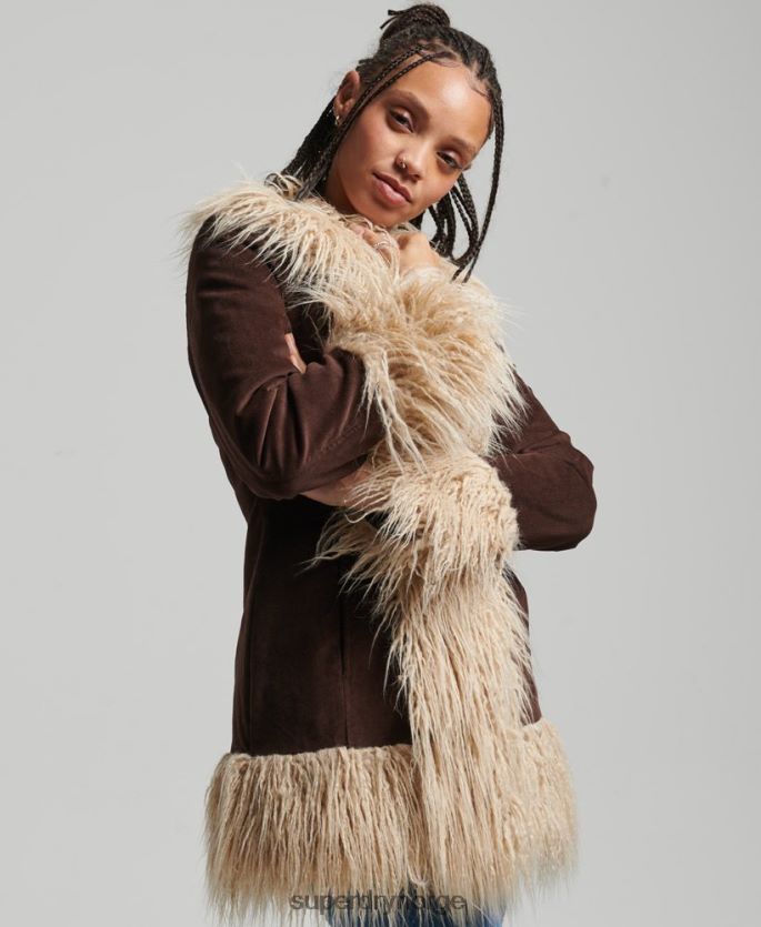 Superdry brun klær 86P46D3643 fuskepelsfôret afghansk frakk kvinner