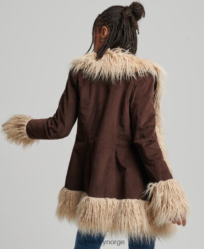 Superdry brun klær 86P46D3643 fuskepelsfôret afghansk frakk kvinner