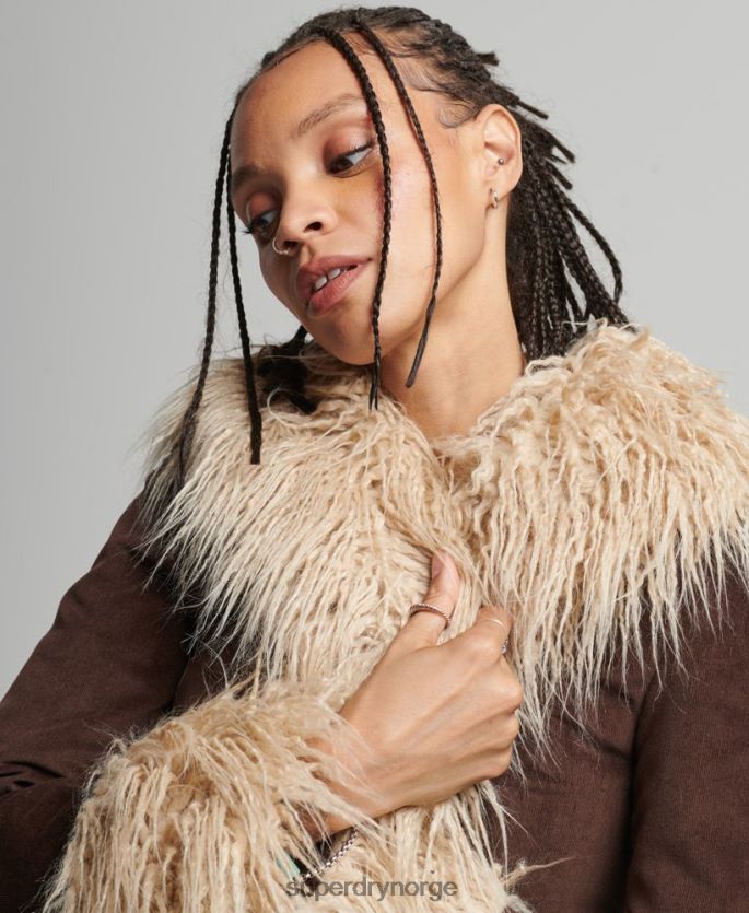 Superdry brun klær 86P46D3643 fuskepelsfôret afghansk frakk kvinner