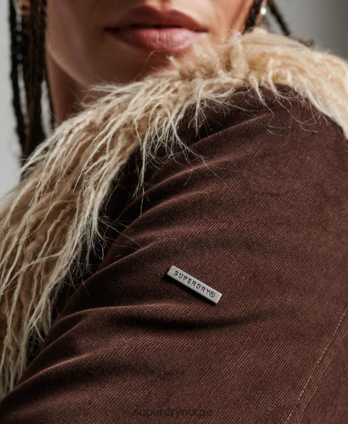 Superdry brun klær 86P46D3643 fuskepelsfôret afghansk frakk kvinner