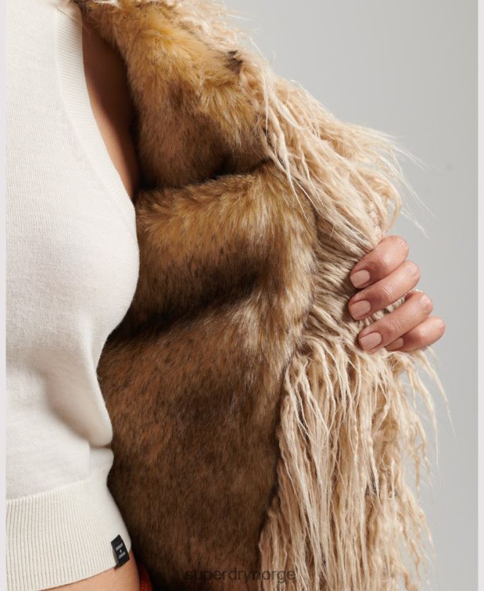 Superdry brun klær 86P46D3643 fuskepelsfôret afghansk frakk kvinner