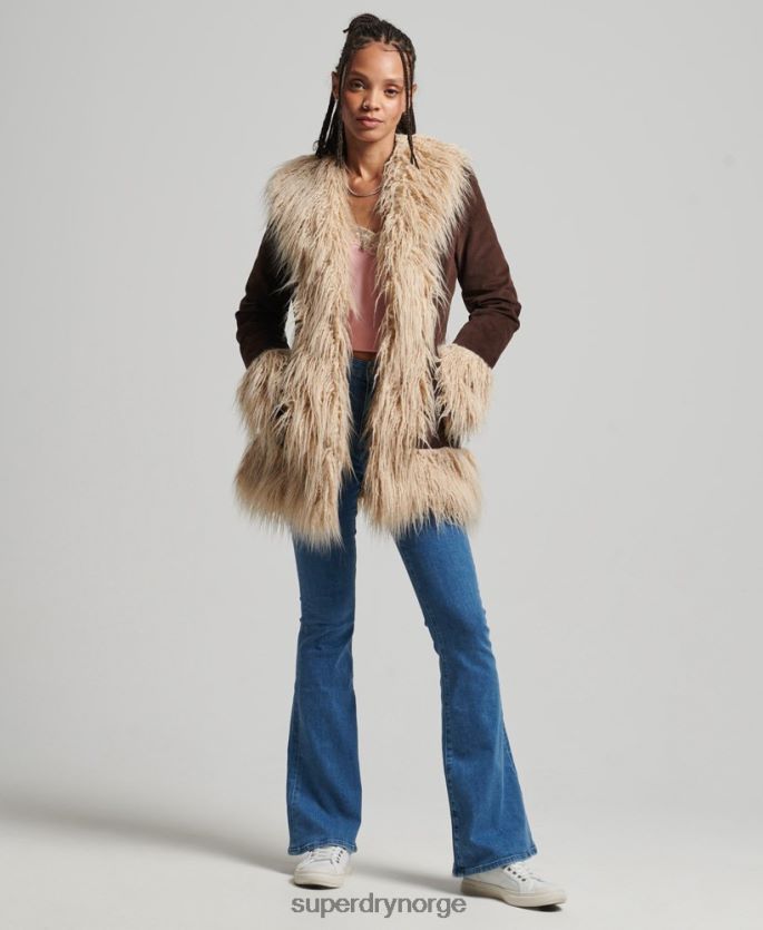 Superdry brun klær 86P46D3643 fuskepelsfôret afghansk frakk kvinner