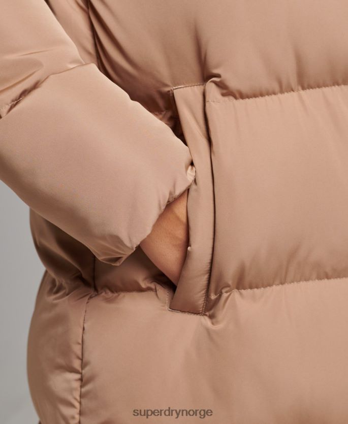 Superdry brun klær 86P46D3650 maxi pufferfrakk med hette kvinner