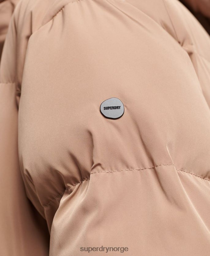 Superdry brun klær 86P46D3650 maxi pufferfrakk med hette kvinner