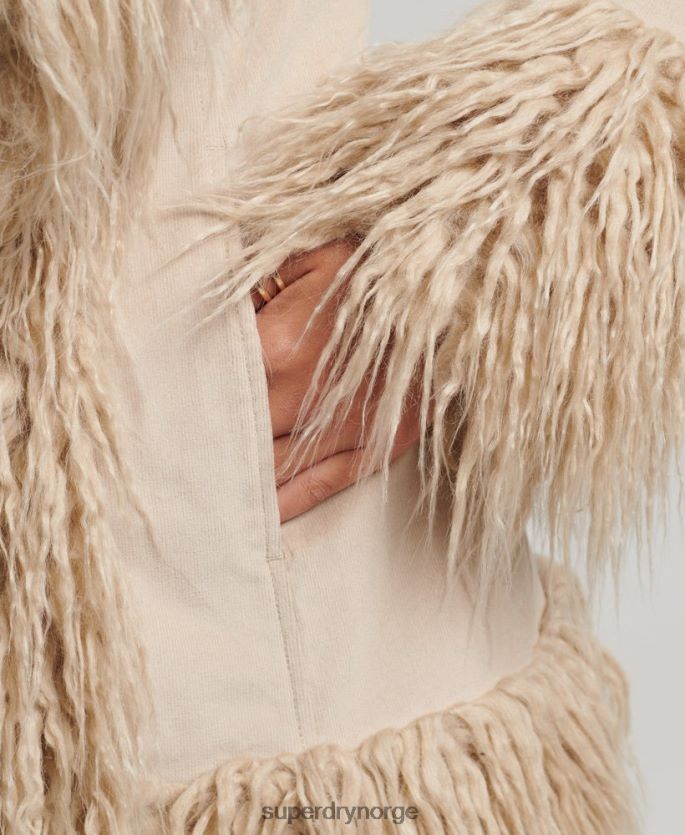 Superdry brun klær 86P46D3721 fuskepelsfôret afghansk frakk kvinner