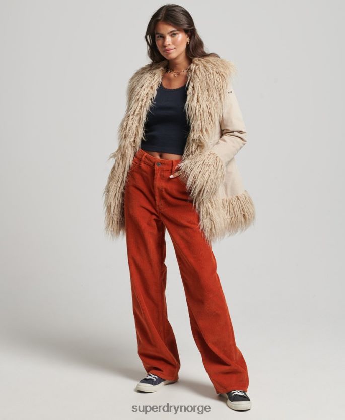 Superdry brun klær 86P46D3721 fuskepelsfôret afghansk frakk kvinner