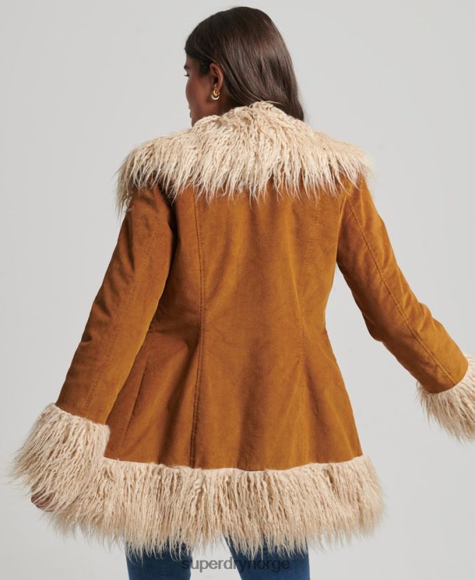Superdry brun klær 86P46D3737 fuskepelsfôret afghansk frakk kvinner
