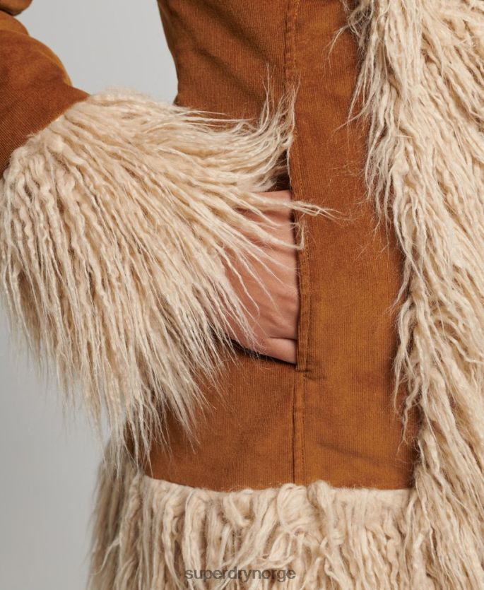 Superdry brun klær 86P46D3737 fuskepelsfôret afghansk frakk kvinner