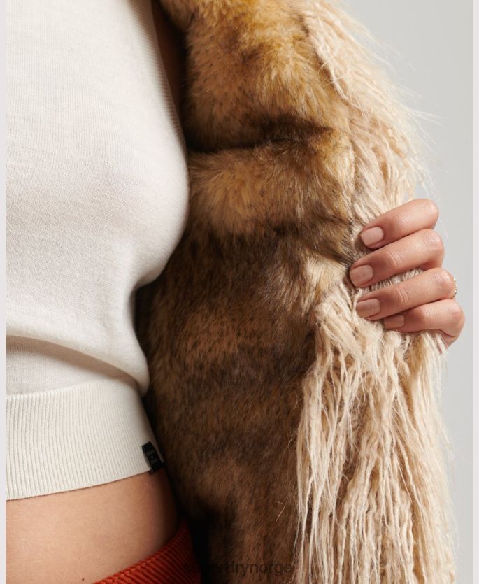 Superdry brun klær 86P46D3737 fuskepelsfôret afghansk frakk kvinner