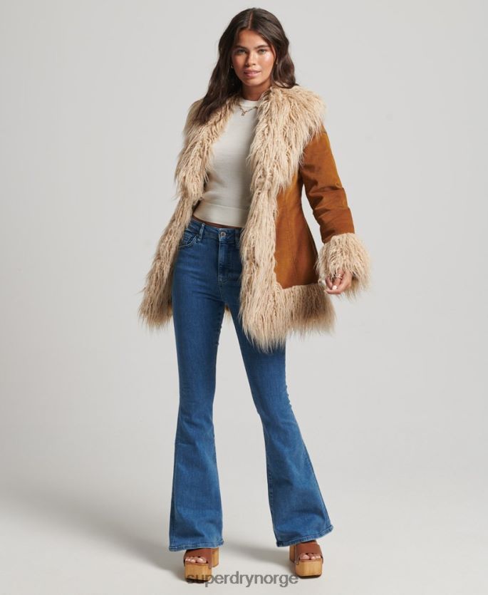 Superdry brun klær 86P46D3737 fuskepelsfôret afghansk frakk kvinner