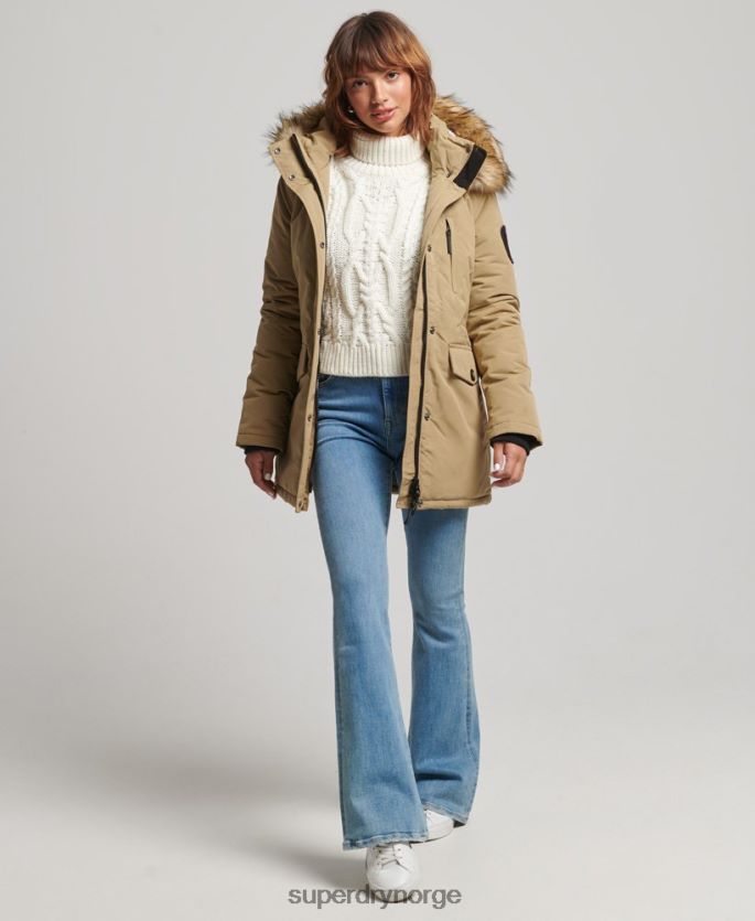 Superdry brun klær 86P46D3774 parkasjakke fra everest i fuskepels med hette kvinner
