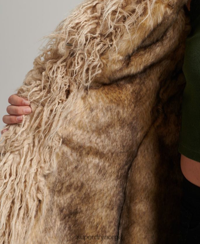 Superdry brun klær 86P46D3813 fuskepelsfôret afghansk langlinefrakk kvinner