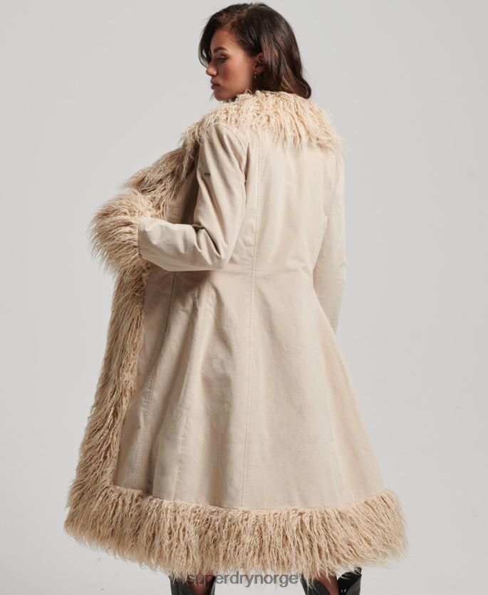 Superdry brun klær 86P46D3824 fuskepelsfôret afghansk langlinefrakk kvinner
