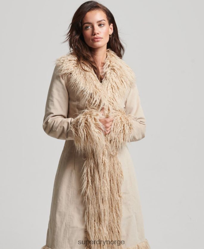 Superdry brun klær 86P46D3824 fuskepelsfôret afghansk langlinefrakk kvinner